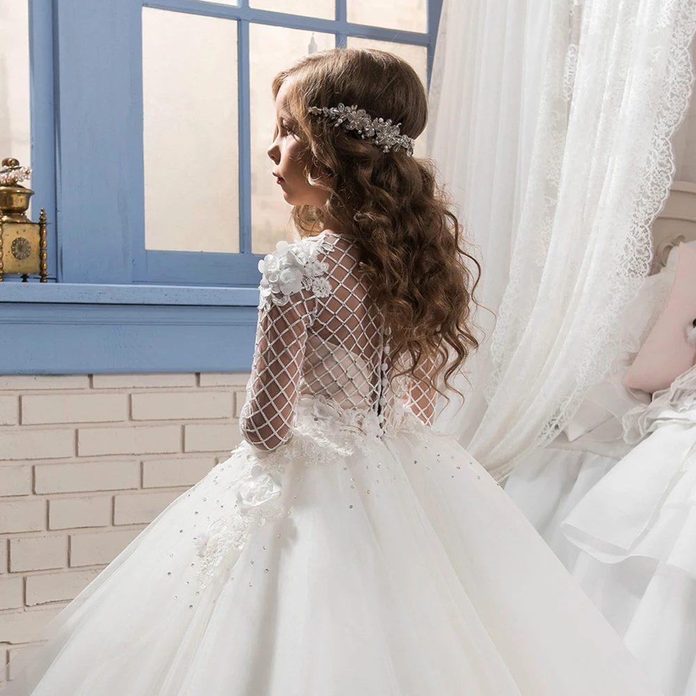 Fancy Tulle Ball Gown Christmas Flower Appliques Little Bridesmaid Wedding Dress Custom Made Vetsidos de Noiva Fantastic Dresses |