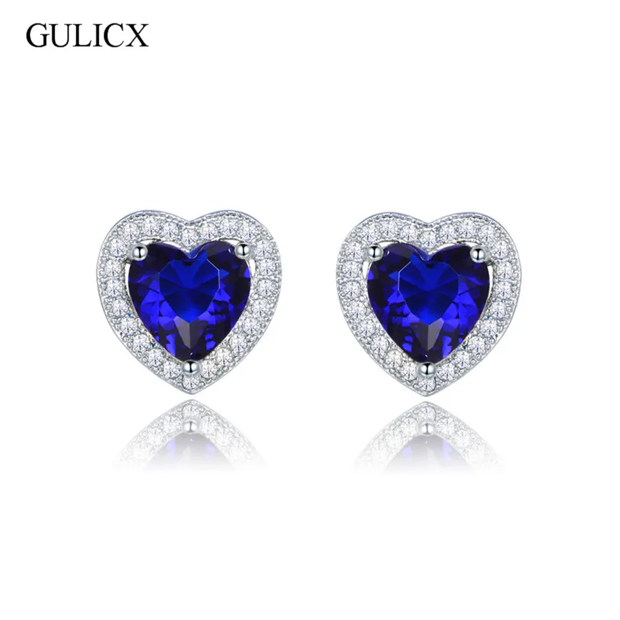 Женские серьги гвоздики GULICX модные синие белого золота с фианитами нежный символ