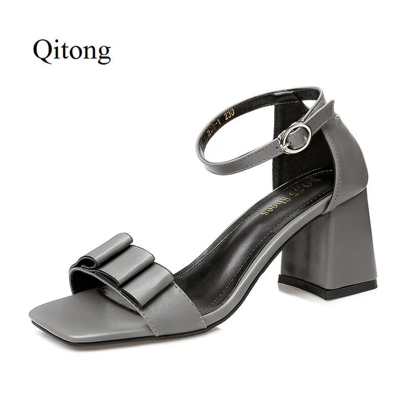 Qitong Новый Летний ПУ Женщина Тонкие Высокие Квадратных Пятки Сандалии