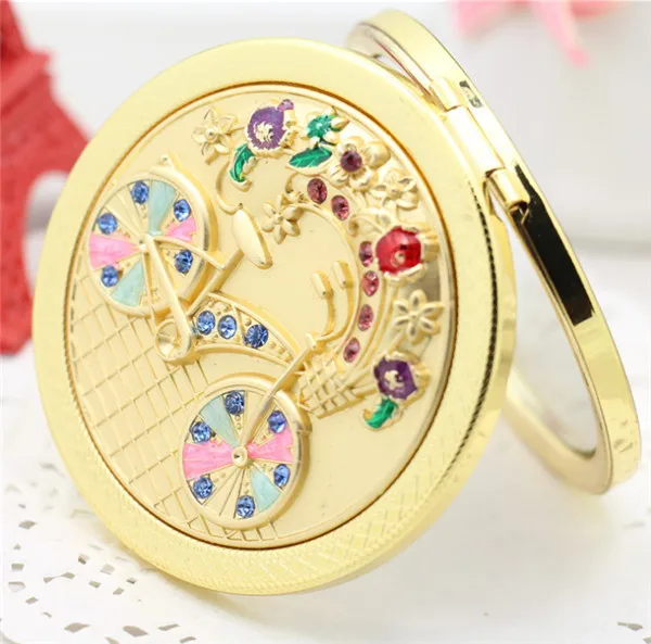 New Fashion Golden Portable Pocket Compact Mirror Metal Folding Travel Cosmetic PJ014|mirror figure|mirror weddingmirror magnification |