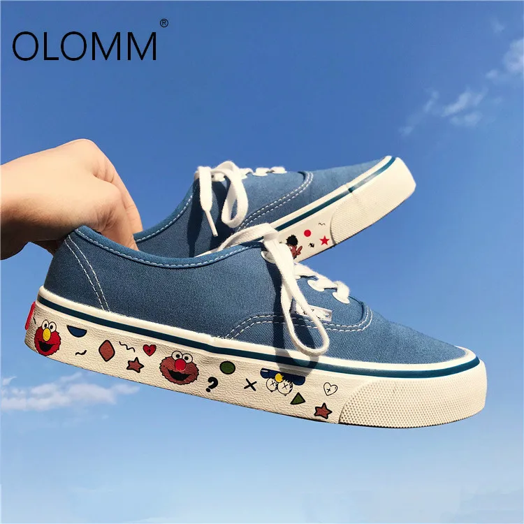 Ulzzang/Женская парусиновая обувь; лоферы на плоской платформе; Вулканизированная обувь; женские повседневные туфли-лодочки; нейтральные классические дизайнерские брендовые кроссовки - Color: Blue