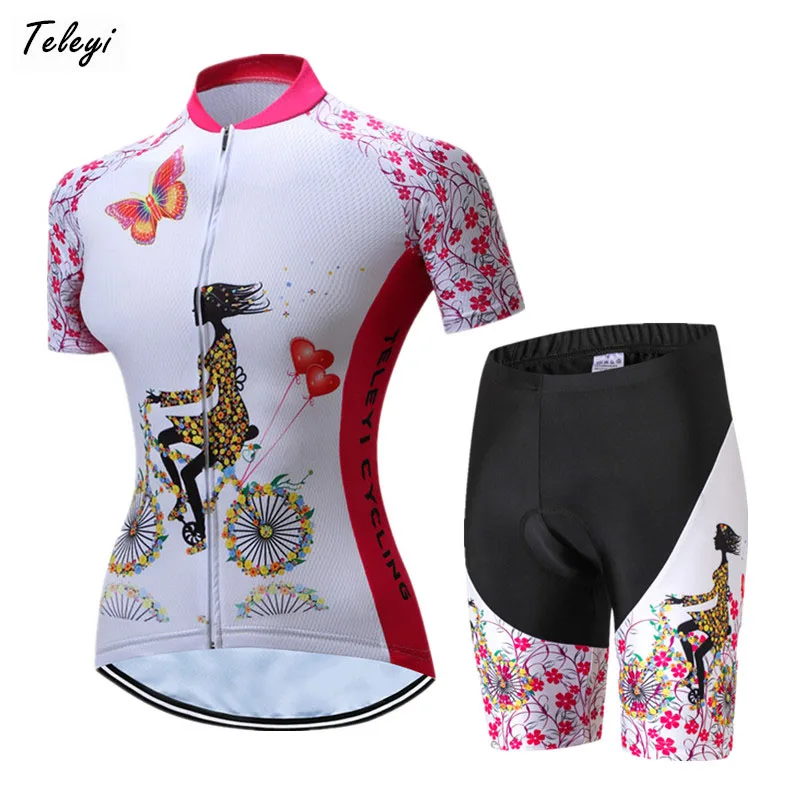 

Комплект велосипедной одежды Teleyi, женская розовая кофта с коротким рукавом для профессиональной команды, одежда для велоспорта
