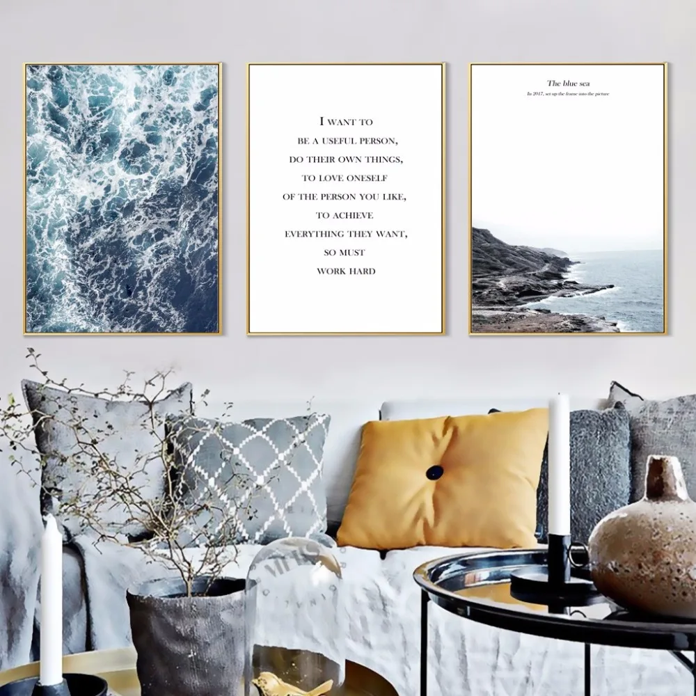 Современные украшения дома море холст картина абстрактная Light Blue Sea стены Книги