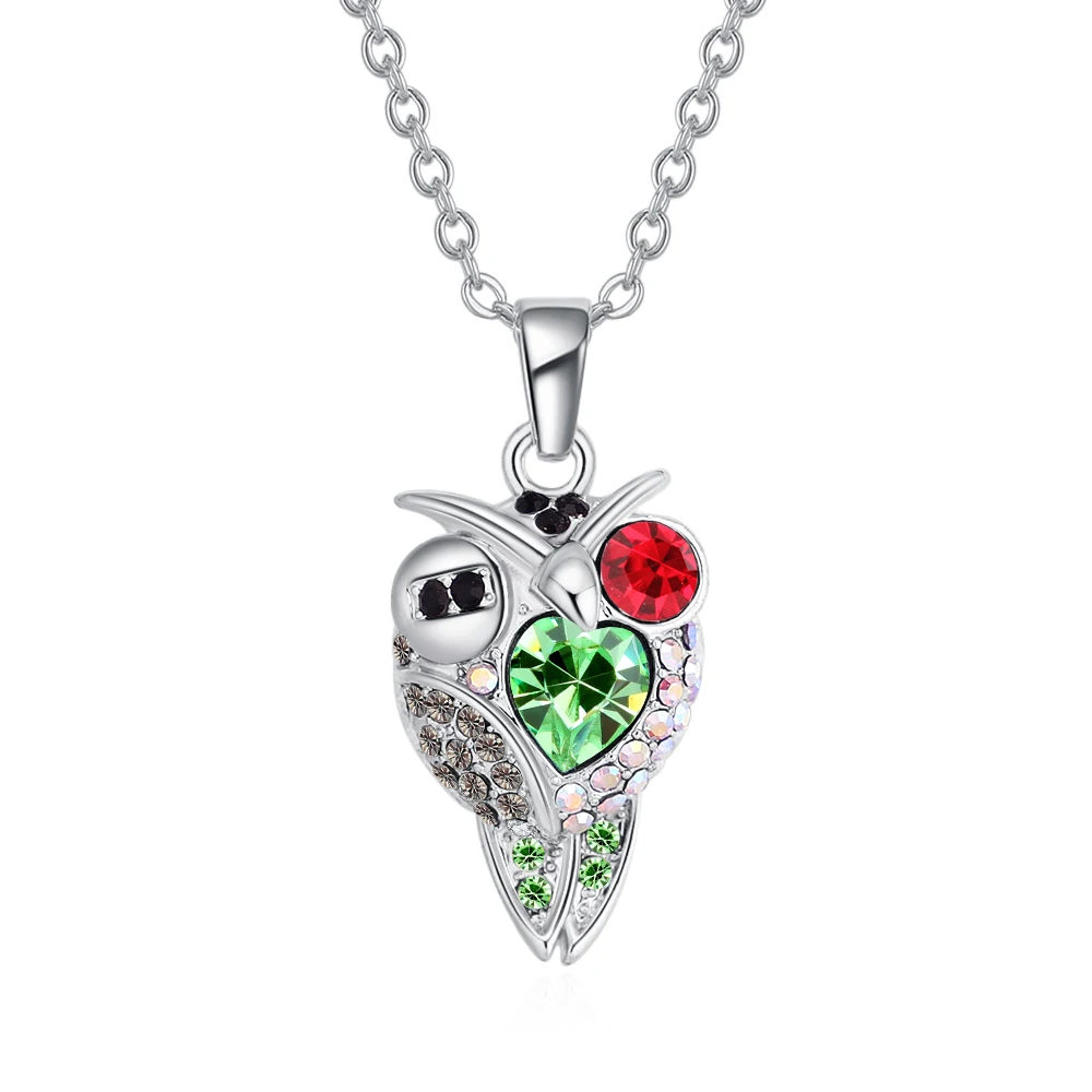 

Fashion Necklace Crystals From Swarovski Lovely Animal Owl Pendants Silver Color Chain Necklaces Vintage Jewelry For Women Gift