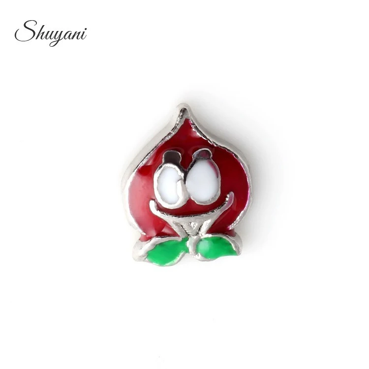 F107 модный эмалевый красный подвески-персики подходят для памяти Стеклянные