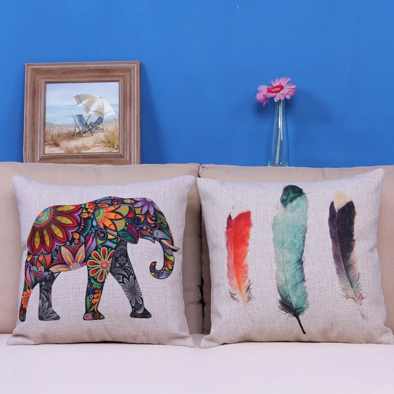 

Elephant pillow cover, European court style watercolor animal cartoon Elephant feather throw pillow case pillowcase wholesale