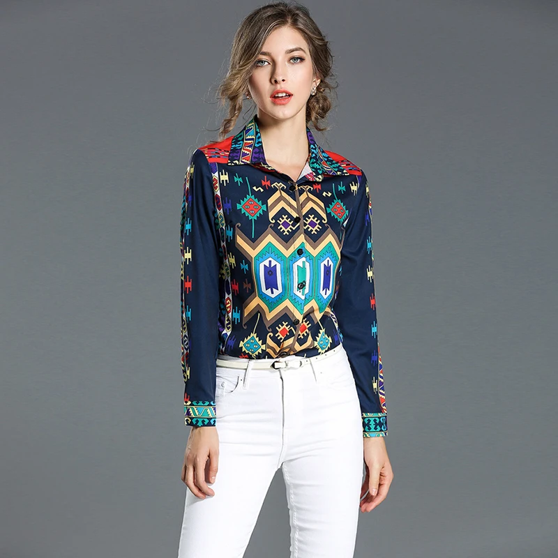 High Quality 2017 Autumn winter long sleeve print shirt women elegant office blouse slim top work wear OL shirts |