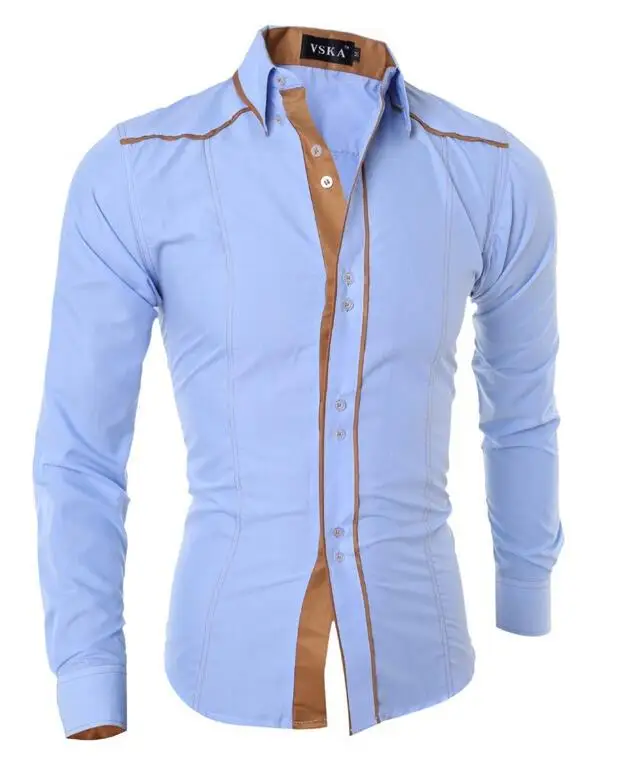 Camisas бросился дропшиппинг Для мужчин Мода года Для мужчин с длинными рукавами рубашка сплошной Цвет лацкане бренд Повседневное~ 2XL, размер 2XL = США L, gx70 - Цвет: Небесно-голубой