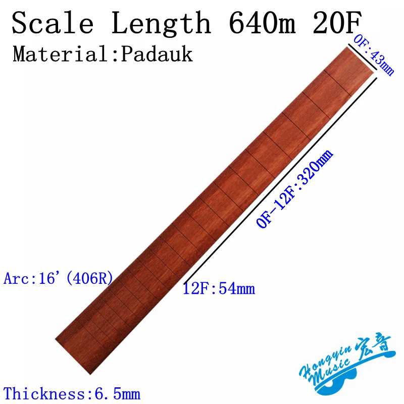 Scale Length640mm20F Африканский Padauk деревянный Гриф для классической гитары стандарт 650 мм аккорд длина полуобработанный гриф Pterocarpus Soyauxii - Цвет: Scale Length640mm20F