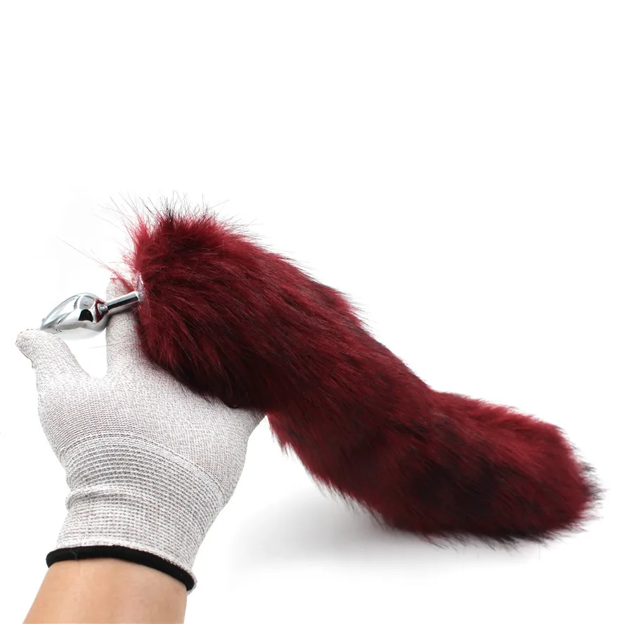 Wine Red Artificial Fox Tail Plush Fur With Metal Anal plug 40cm Long Butt Sex Toys cosplay Role Play Drop Shipping | Красота и