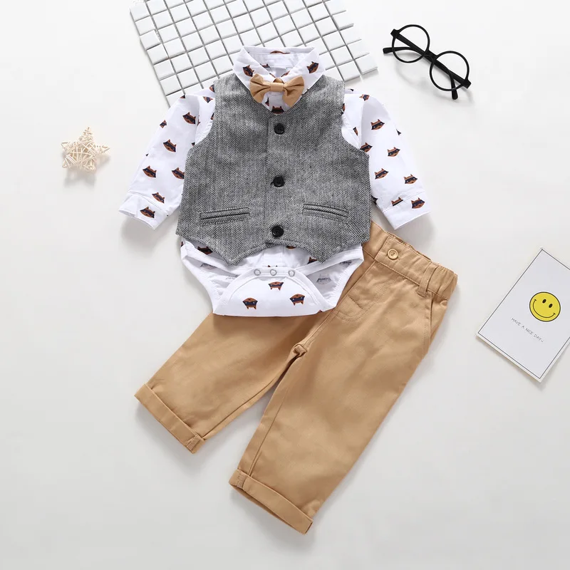 

2019 New Hot Selling Baby Clothes Set Baby Boy Korean-Style Set Children Set Baby Gentleman Costume Sets with a Vest