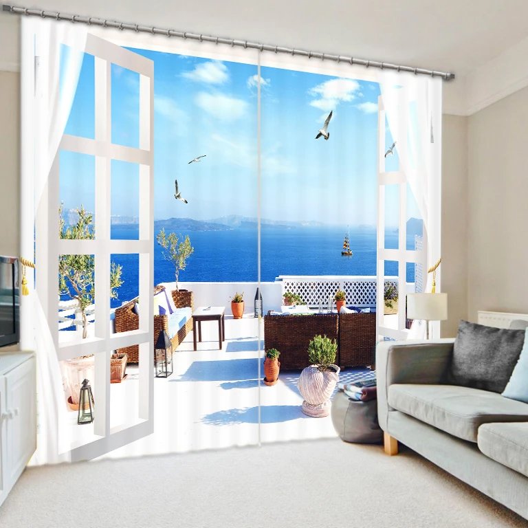 

Move The House To The Sea Bedroom Living Room Kitchen Home Textile Luxury 3D Window Curtains Gift For Family