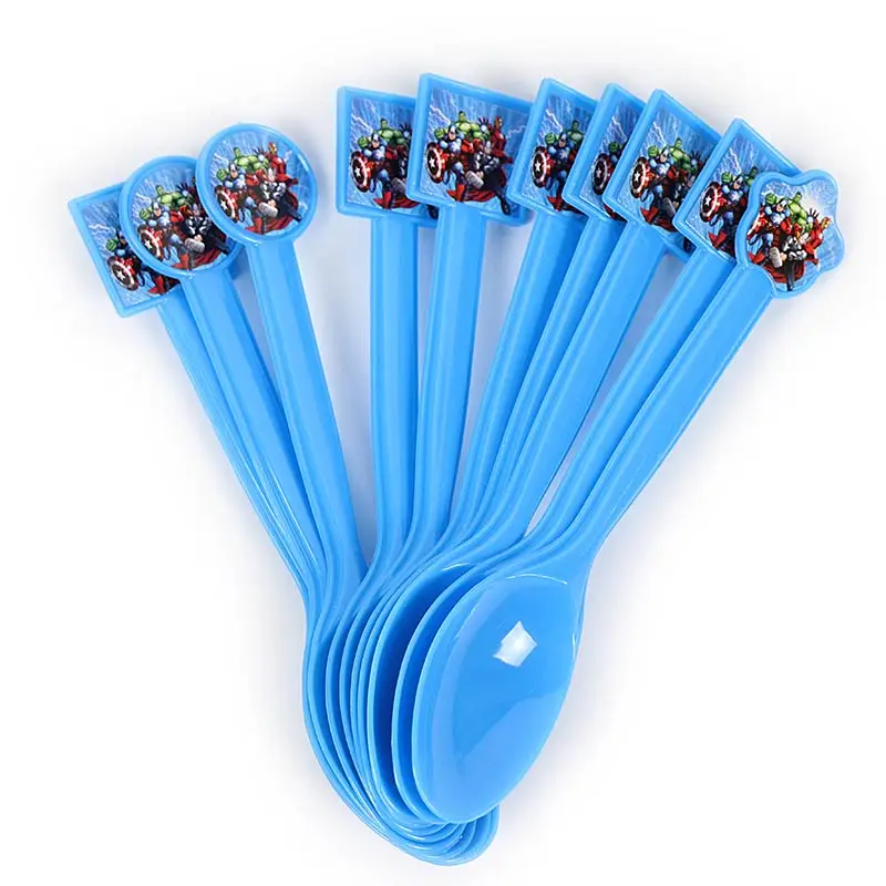 Spoons -10pcs Тематический набор одноразовой посуды в стиле Мстителей, вечерние салфетки с рисунком, баннеры, конфетная коробка для дня рождения, Детские вечерние принадлежности для декора - Цвет: Spoons -10pcs