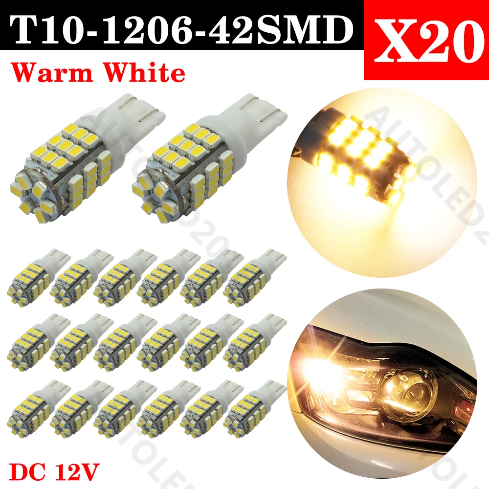 168 192 T10 W5W 42 чипы 1206 3020 SMD светодиодный светильник лампы для авто автомобиля