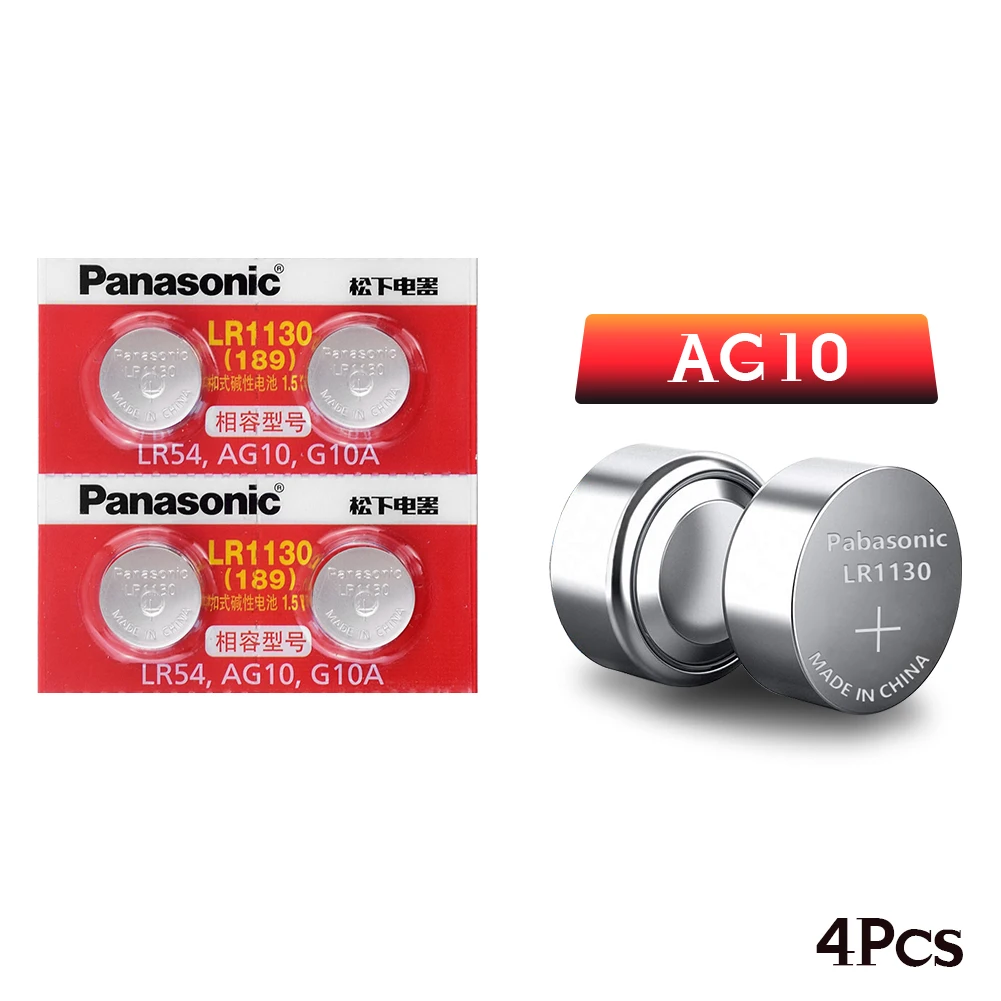4 шт./лот 1 5 V AG10 Panasonic Батарея сотовый LR1130 Щелочная батарейка кнопка 389 LR54 SR54 SR1130W 189