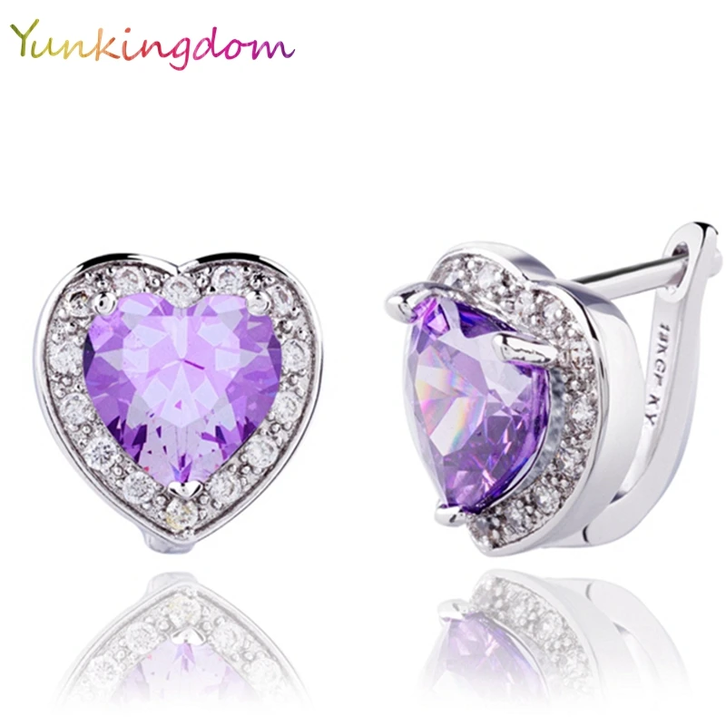 Yunkingdom дизайн сердца ювелирные изделия Новое Белое Золото Цвет кубический цирконий новые серьги-кольца для женщин