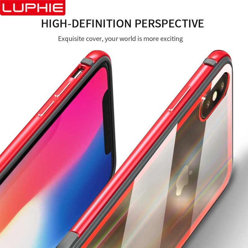 LUPHIE Aurora лазерный стеклянный чехол для iPhone X XS XR Роскошный прозрачный прозрачная