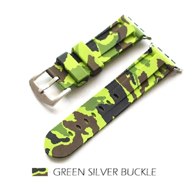 Green Silver buckle Распродажа, Новые камуфляжные Цвет спортивный силиконовый ремешок для Apple Watch, версии, на возраст 1, 2, 3, 4, ремешок для наручных часов iwatch 38/40/42/44 мм ремешок браслет - Цвет ремешка: Green Silver buckle