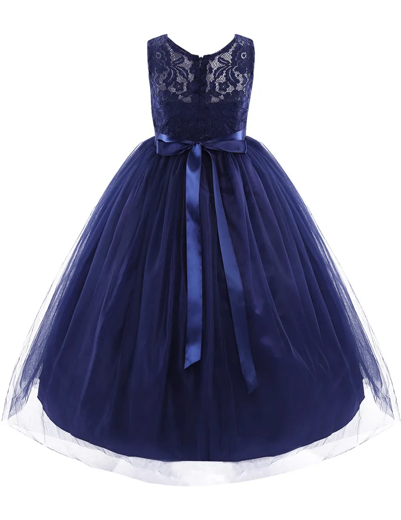 Темно-синее детское фатиновое платье принцессы с цветочным узором для девочек