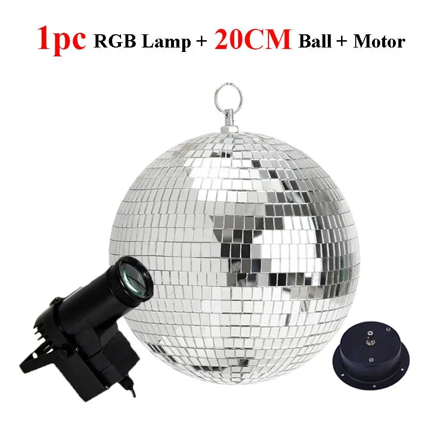 20CM Ball With Lamp Thrisdar D20CM 25 см 30 см вращающееся отражающее стекло зеркало диско шар с мотором и RGB луч Pinspot DJ домашние вечерние светильник для сцены - Цвет: 20CM Ball With Lamp