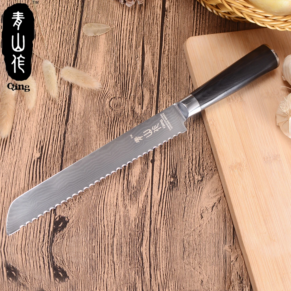 QING Дамасские кухонные ножи для хлеба 8 &quotнож зубчатый дизайн резак цветная