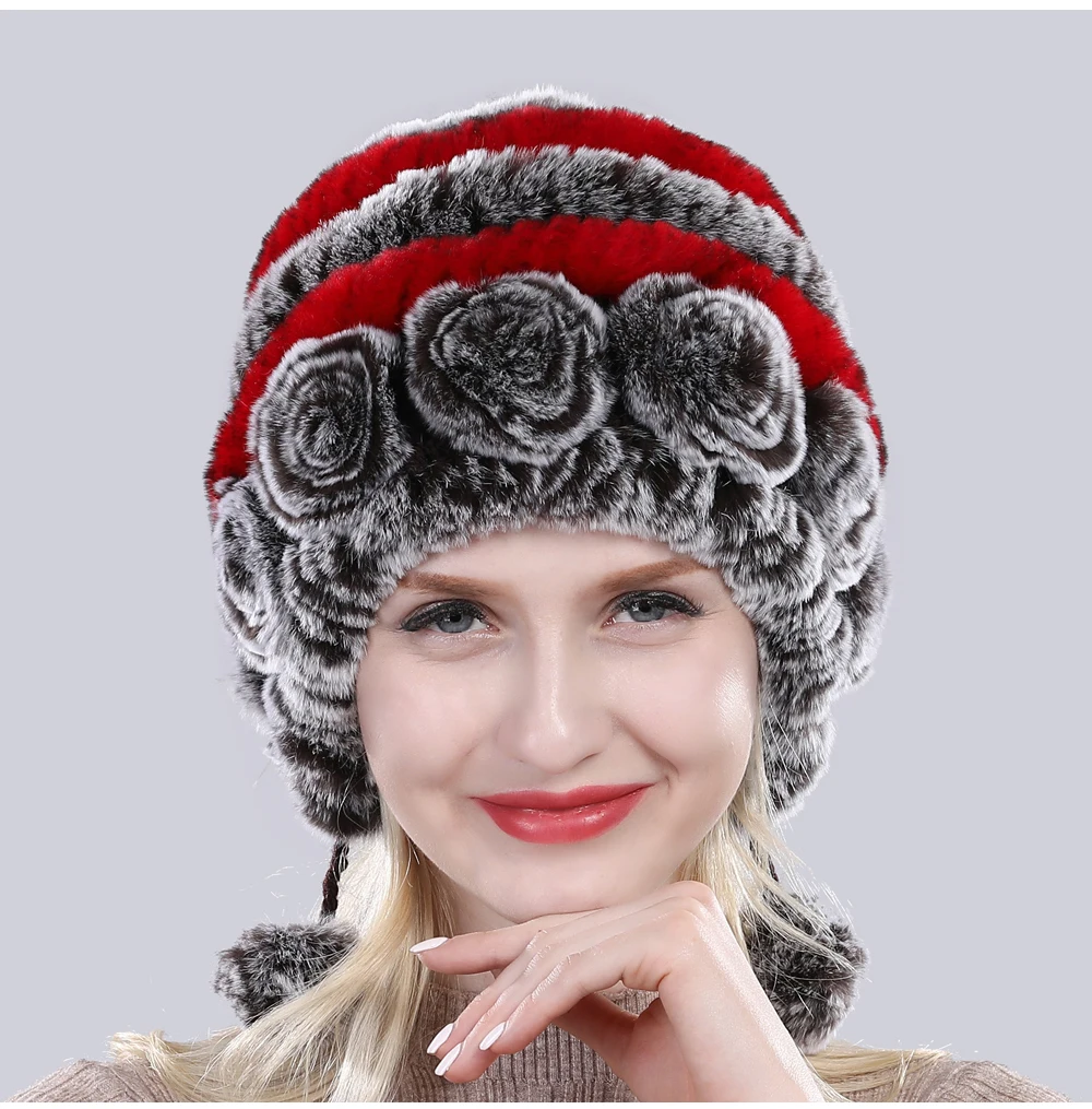 Новая зимняя Дамская вязаная Настоящий мех кролика шапка натуральные мягкие шапки из меха кролика рекс русские женские Теплые настоящие шапки из меха кролика рекс