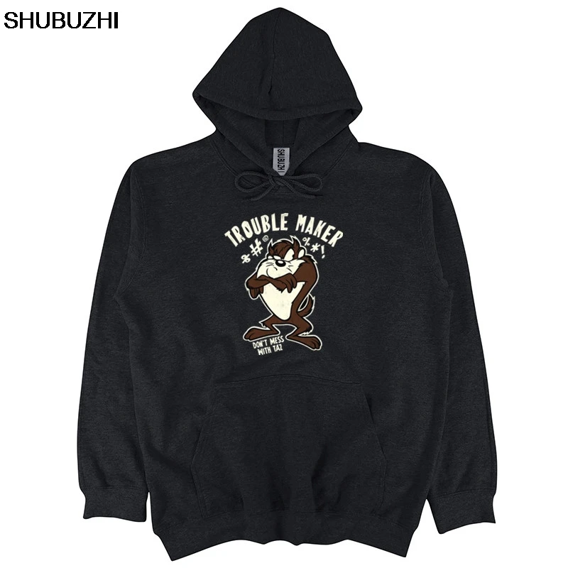 Taz 'Trouble Maker' Арт толстовки, Тасманский Дьявол Looney Tunes рубашка, все размеры мультфильм Толстовка для мужчин Унисекс Новая мода sbz1272 - Цвет: black