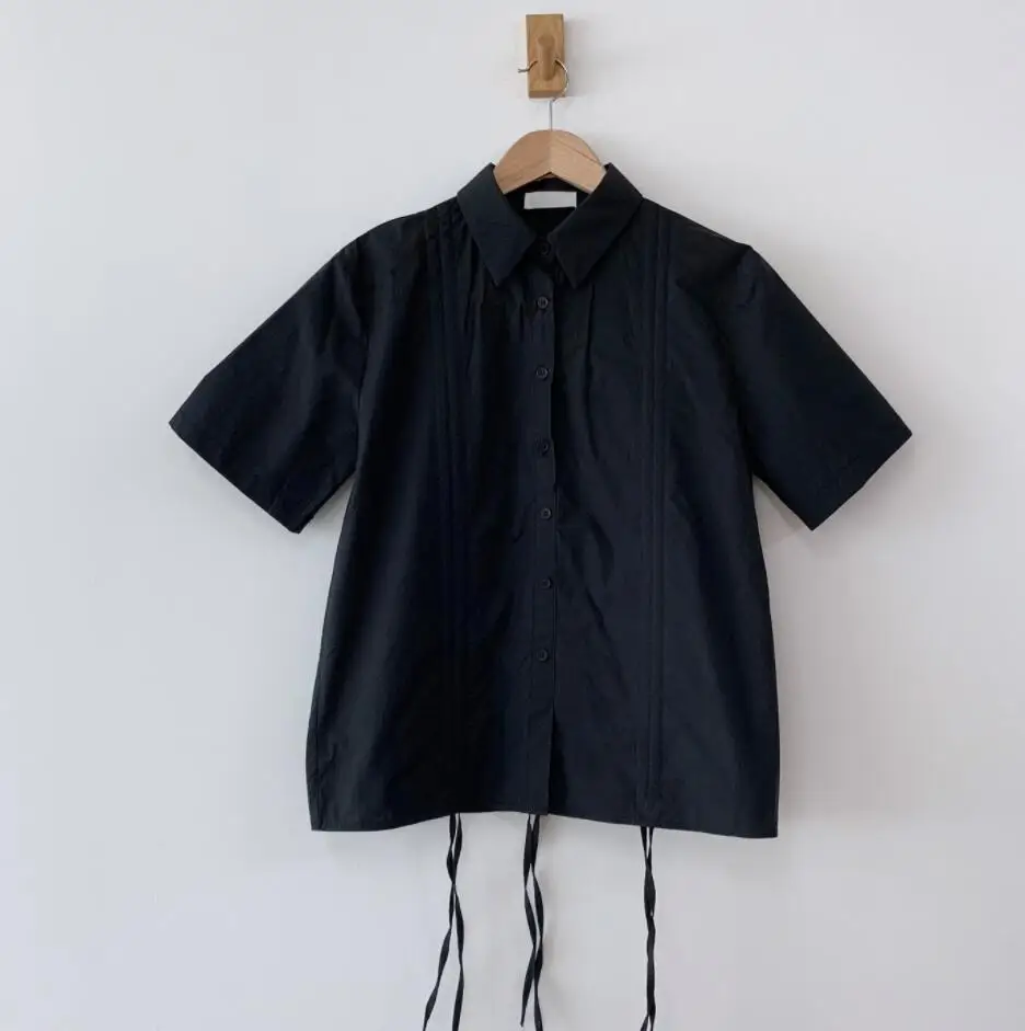 RUGOD корейские шикарные женские рубашки с завязками Harajuku модная короткая блузка с отложным воротником Женская летняя одежда Необычные Топы