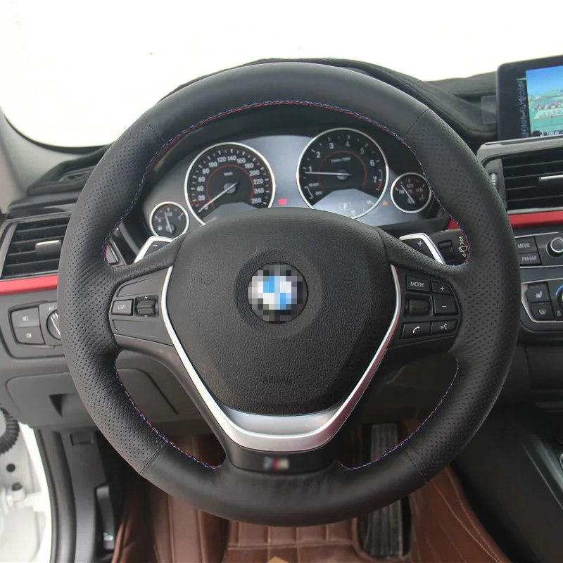 Новый Противоскользящий черный кожаный чехол для BMW 320Li 2013|steering wheel stitching|leather