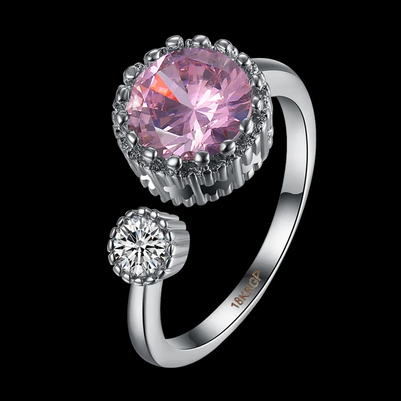 Дизайнерские кольца ROLILASON с розовым кристаллом циркония серебряного цвета для