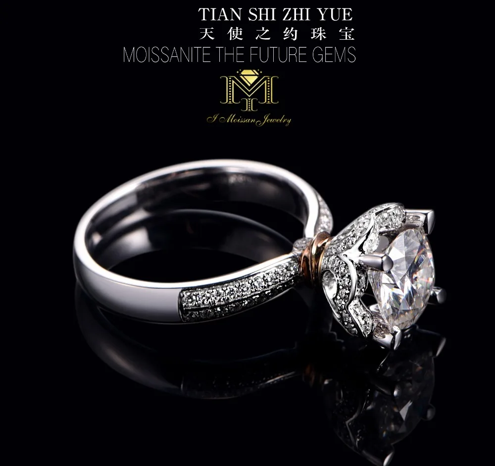 IMOISSAN Solid 18K White Gold Moissanite Vintage Ring 1.5CT Engagement Test Positive Moissanites Wedding Jewelry For Women | Украшения и