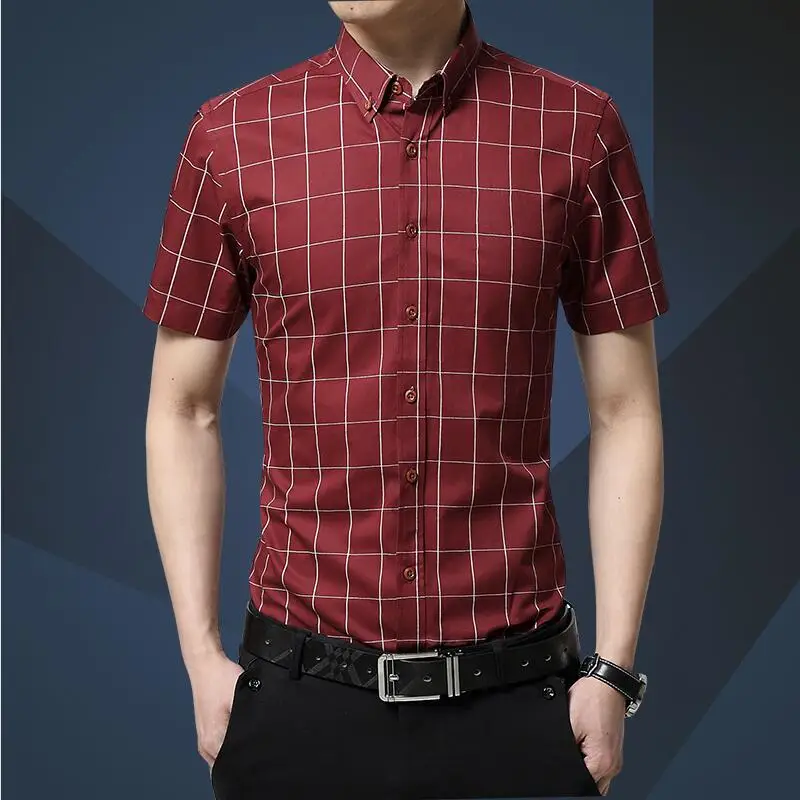 Men Clothes 2020 New Shirt Summer Camisa Masculina Fashion Business Plaid Casual Short Sleeve Social Dress 5XL | Мужская одежда