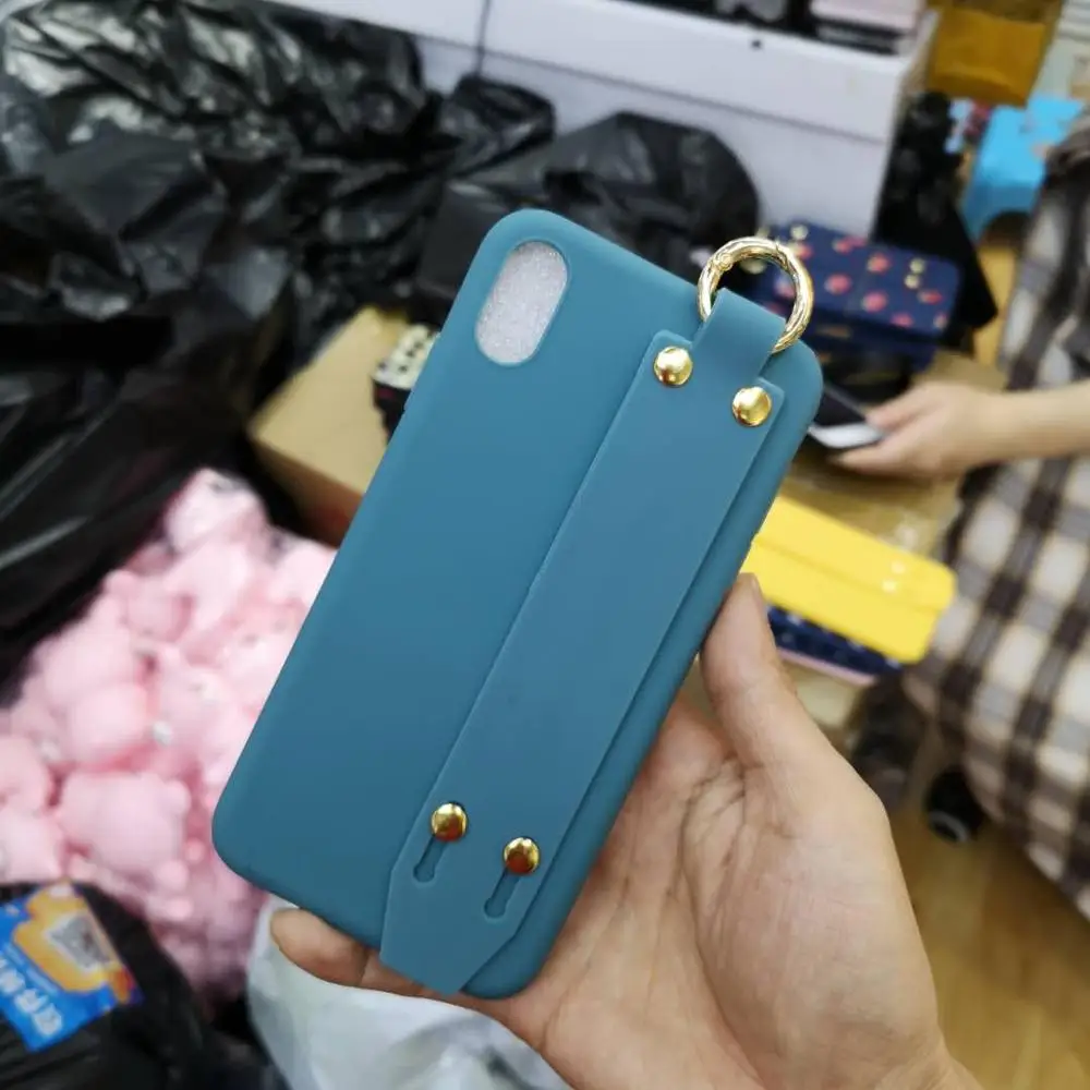 Чехол DIS модный браслет чехол для телефона для iphone XS MAX XR X 6 6s 8 7plus простой сплошной цвет кронштейн мягкий корпус все включено сумка - Цвет: blue