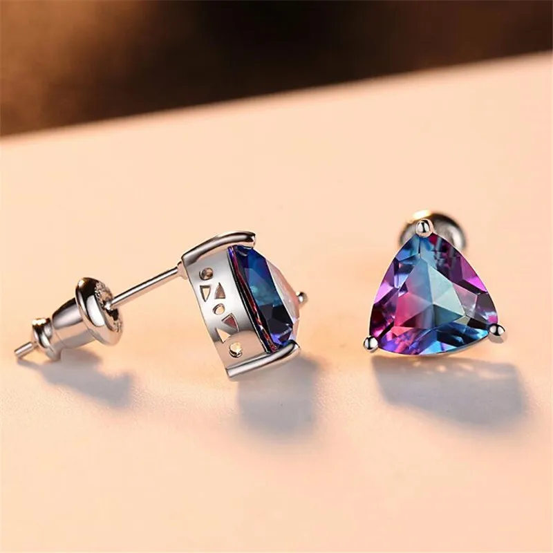 1.6ct Мистик Радуга Топаз Серьги гвоздики для женщин 925 стерлингового серебра