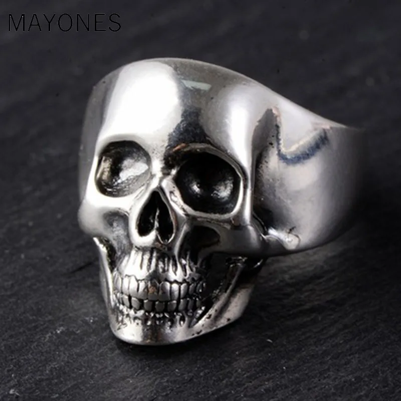 

MAYONES 925 Silver Skull Ring New Punk Skeleton S925 Sterling Thai Silver Rings for Men Jewelry USA Size 8-11