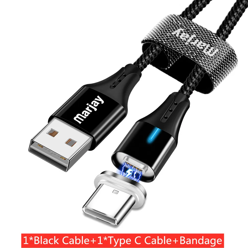 Black For Type-C Магнитный кабель Marjay 3A для быстрой зарядки и передачи данных, кабель Micro usb type-C для iPhone, samsung, Xiaomi, huawei, Магнитный зарядный кабель - Цвет: Black For Type-C