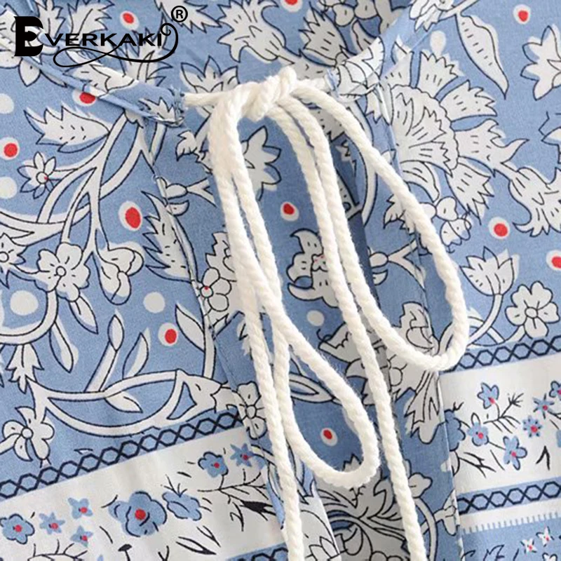Everkaki Gypsy/длинное платье с принтом для женщин Boho кисточки длинным рукавом синее