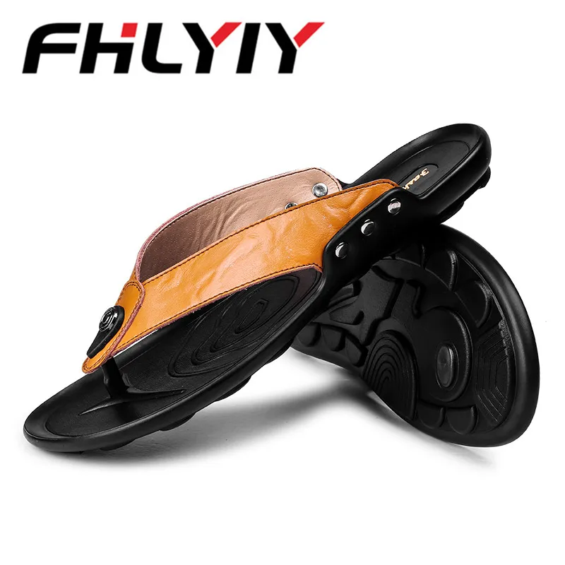 Summer Pu Leather Men Slippers Beach Shoes Flip Flops Fashion Flat Male Slides High Quality Size 39-44 Zapatos Hombre | Обувь