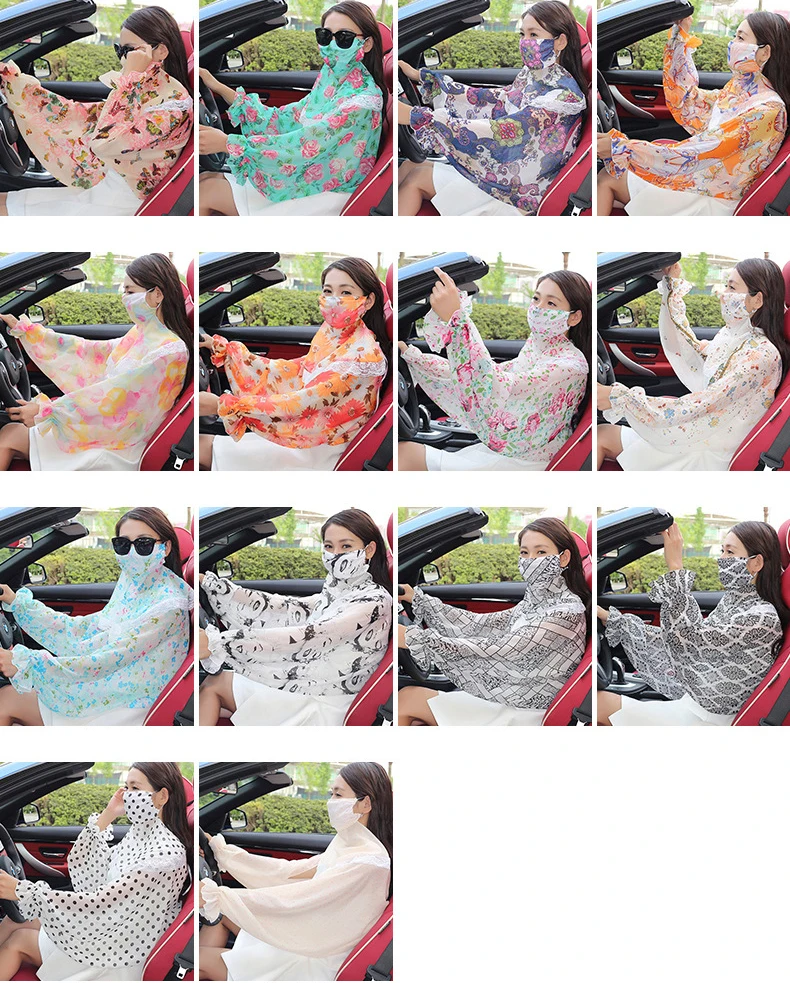 Женские летние солнцезащитные шарфы для вождения с маской шаль пончо цветочным