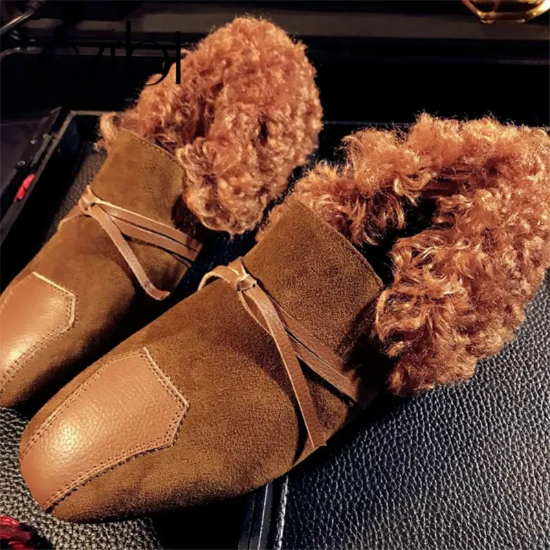 CZRBT/зимняя женская обувь модная меховая шерстяная из натуральной замши Удобная