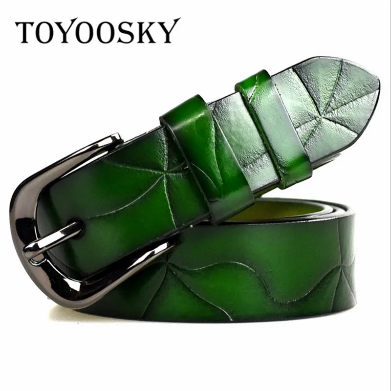 Женские Натуральная кожа ремень с тиснением Candy Color Ретро Леди Vintage 6 color pin пряжки