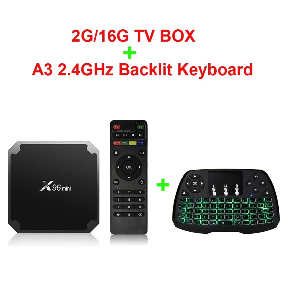 2G16G Backlit keybo Docooler X96 Мини ТВ-Приставка Smart Android 7,1 ТВ-приставка 2 Гб 16 Гб четырехъядерный процессор Amlogic S905W 2,4 ГГц WiFi медиа-приставка 1 ГБ 8 ГБ X96mini - Цвет: 2G16G Backlit keybo
