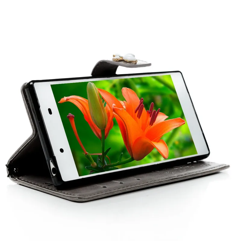 Кожаный чехол для Sony Xperia Z3 Z5 Compact роскошный блестящий с кристаллами XZ XZ1 XZ2 XA XA1 X