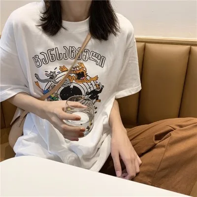 white Женская летняя Модная брендовая футболка Ulzzang в Корейском стиле с мультяшным принтом и коротким рукавом, Женская Повседневная Свободная зеленая футболка с авокадо - Цвет: white