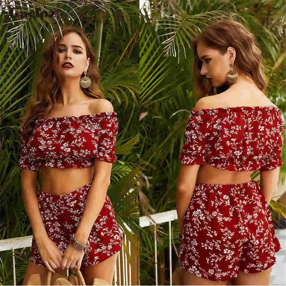 Gacloz Boho комплект из двух предметов женский летний укороченный топ топы и шорты