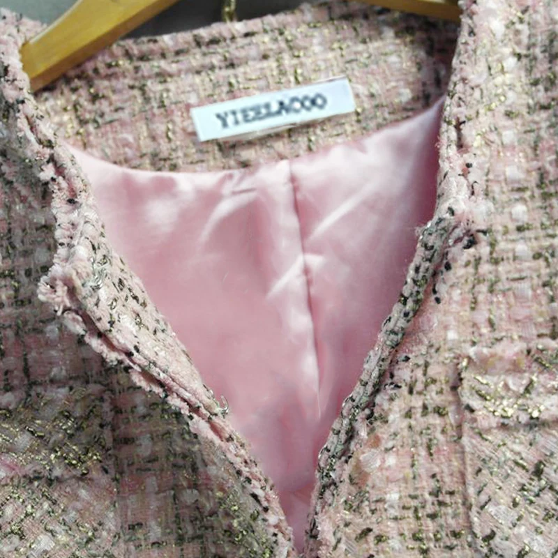 Розовый Бронзовый Золотой твидовый пиджак + шорты/юбка костюм весна/осень/зима