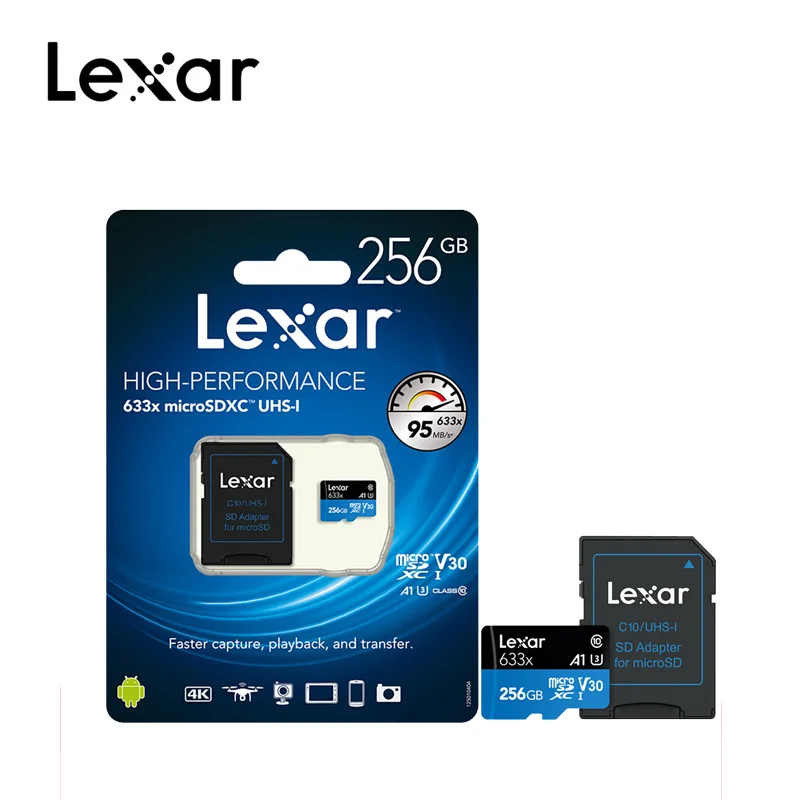 Оригинал Lexar 32 ГБ micro sd карта 64 Гб carte класс 10 633x128 TF флэш памяти 256 512 mecard Micro A1 A2|Карты