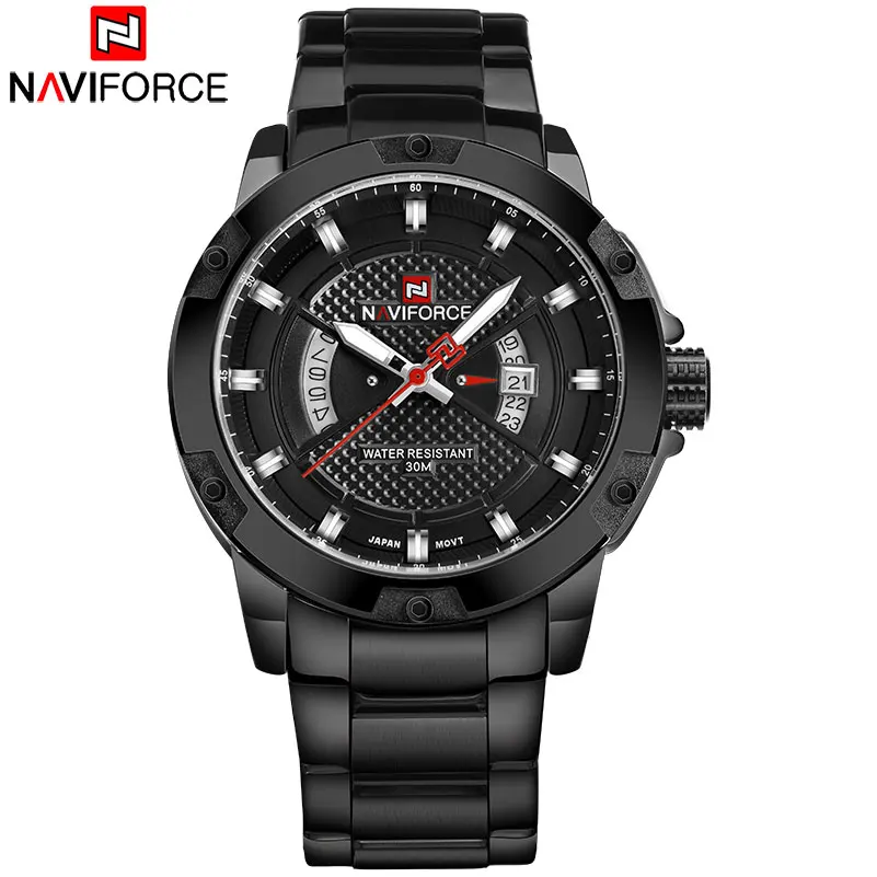 Часы наручные NAVIFORCE Мужские кварцевые Брендовые спортивные цифровые с кожаным