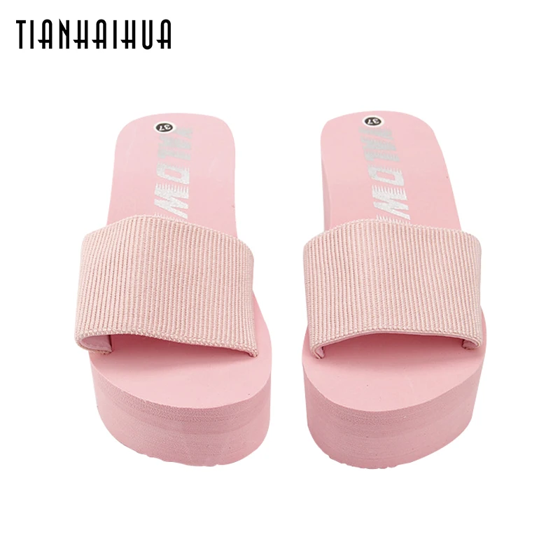 2018 Летняя женская обувь шлепанцы на платформе пляжные сланцы танкетке 7 см с