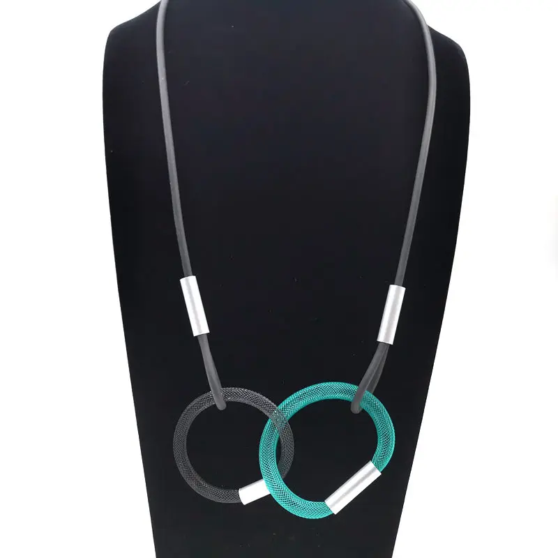black 1 blue Новинка, многоцветные круглые подвески и ожерелья для женщин, цепочка для воротника, резиновые ювелирные изделия ручной работы, Длинные ожерелья, подарок для девушек, колье - Окраска металла: black 1 blue